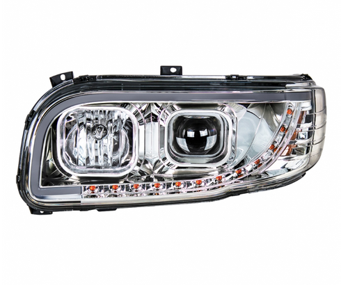 Chrome Projection Headlight with LED Position Light & LED Turn Signal for 2008+ fits Peterbilt 388 389 367 567