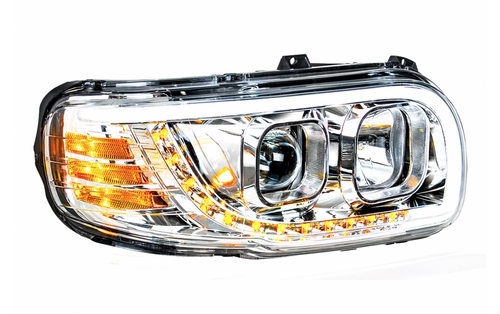 Chrome Projection Headlight with LED Position Light & LED Turn Signal for 2008+ fits Peterbilt 388 389 367 567