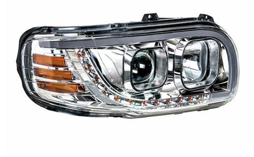 Chrome Projection Headlight with LED Position Light & LED Turn Signal for 2008+ fits Peterbilt 388 389 367 567