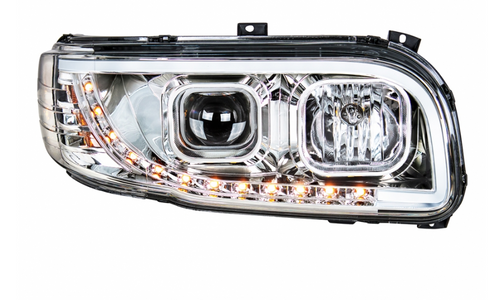 Chrome Projection Headlight with LED Position Light & LED Turn Signal for 2008+ fits Peterbilt 388 389 367 567