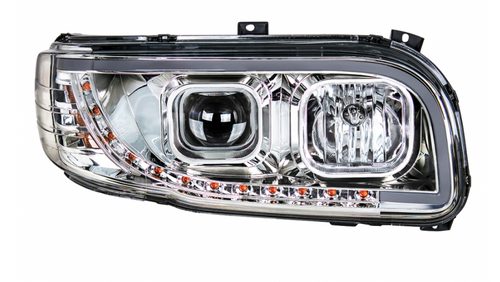 Chrome Projection Headlight with LED Position Light & LED Turn Signal for 2008+ fits Peterbilt 388 389 367 567