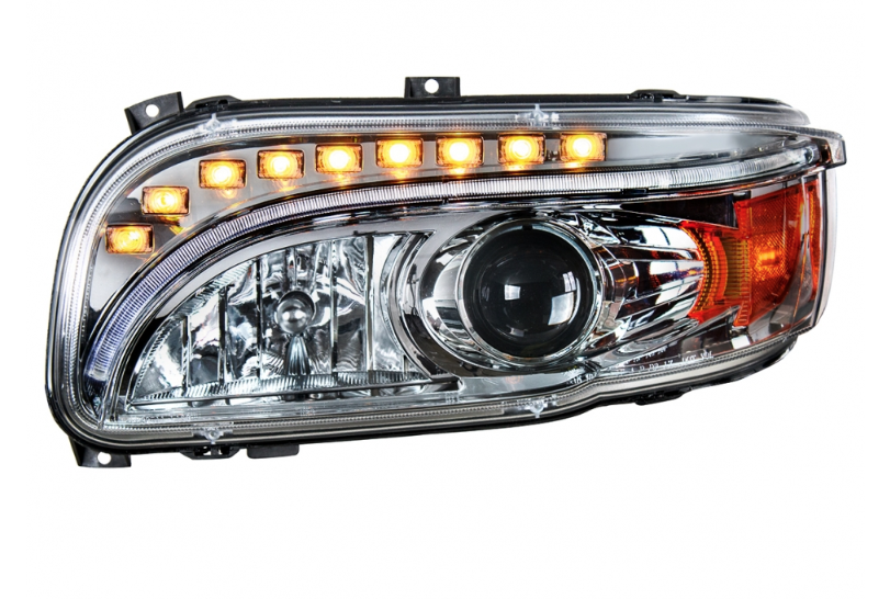 HL☺︎ Chrome Projection Headlight With LED Turn & DRL For Peterbilt 389 (200