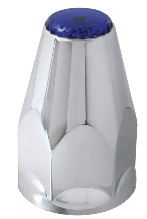 3 1/4" Classic Chrome Plastic 33mm Lug Nut Cover with Reflector Blue 10 PCS