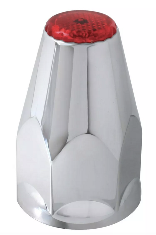 Classic Chrome Plastic 33mm Lug Nut Cover with Reflector Red 10 PCS