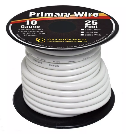 Primary Wires in 10 Gauge White	25 ft
