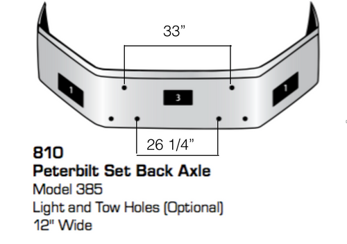 18" Bumper (Peterbilt 377 & 385) W/ Set Back Axle Tow (No fog Light Hole )