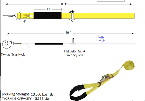 2” x 10ft Axle strap   strap wheel w/twisted hooks (Box 1/8)
