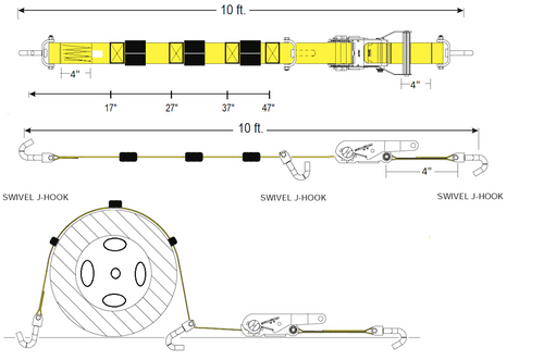 Wheel straps Assemblies  2” x 10ft strap   strap w / swivel hooks (Box 1/8)