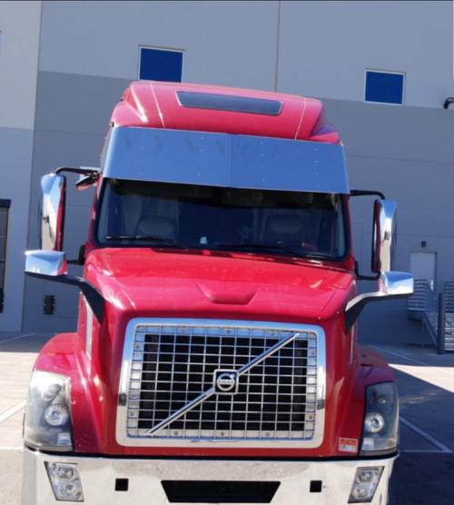 20" Visor V-Style Fits Volvo VNL High Roof With 8 Hidden Light Hole S.Steel