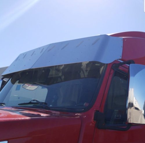 20" Visor V-Style Fits Volvo VNL High Roof With 8 Hidden Light Hole S.Steel