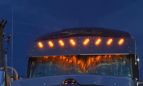 17” To 16 1/2" S.S Visor With 8 Hidden Light Holes. Fits Kenworth T680 Mid / High Roof 2015-2025