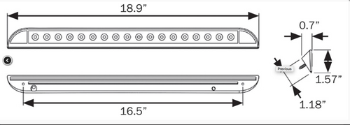 Descontinued. 18-LED surface mount strip light, black housing, 12-24V
