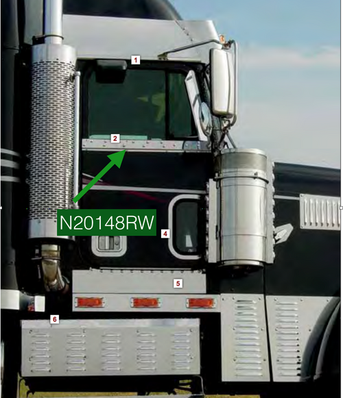 Window Trims (For Cab Mounted Mirros, Pair fits Freightliner Classic/Fld, Cabover Under