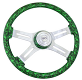 Skulls 18" Printed Wood Rim, Chrome 4-Spoke w/ Slot Cut Outs, Matching Bezel, Chrome Horn Button