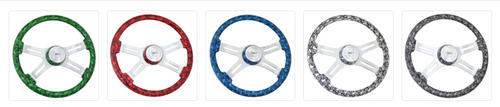 Skulls 18" Printed Wood Rim, Chrome 4-Spoke w/ Slot Cut Outs, Matching Bezel, Chrome Horn Button