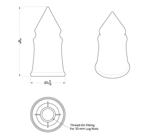 33mm X 4 3/8" Chrome Plastic V-Spike Nut Cover - Thread-On