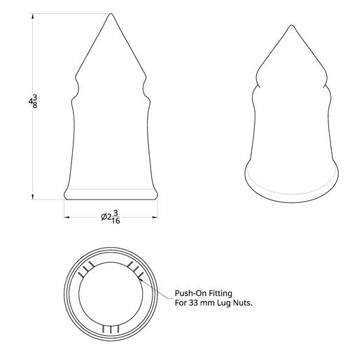33mm X 4 3/8" Chrome Plastic V-Spike Nut Cover - Push-On