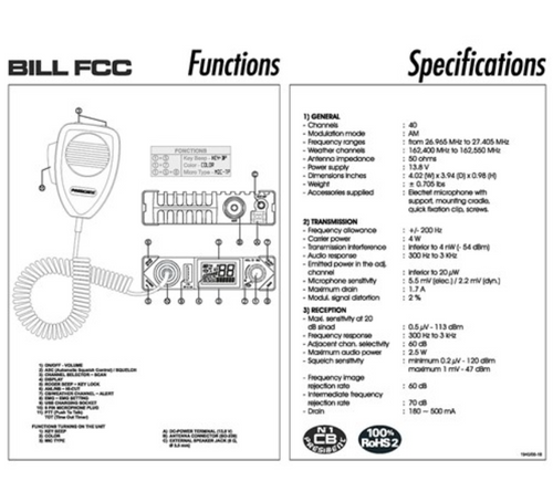 BILL Ultra Compact CB Radio with USB & 7 Color Display