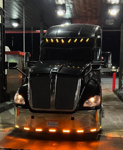 17” To 16 1/2" S.S Visor With 8 Hidden Light Holes. Fits Kenworth T680 Mid / High Roof 2015-2025