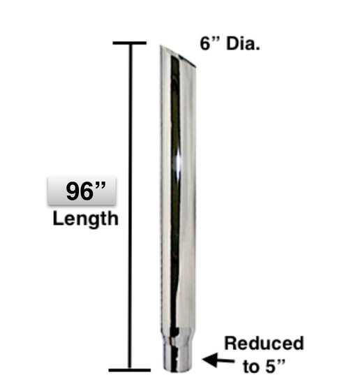 Lincoln Chrome Miter Cut 6” I.D X 96” L Reduced To 5” And Expanded (Fits Over)Top Stack