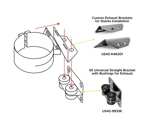Custom Exhaust Brackets Stack Fits Freightliner classic 1990-2003 (KIT) S.steel