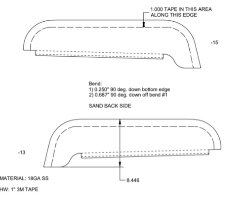 Top Of Door Trim 8.5˝  To match 2005 & Newer Post Mount Visors Stainless Steel 304 fits Peterbilt