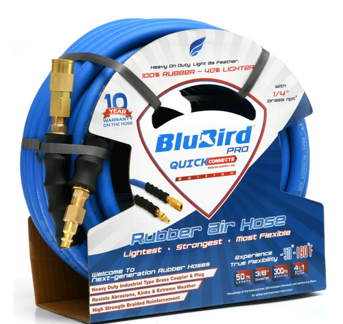 Blubird 3/8 in. x 50 ft. Quick Connect Rubber Air Hose
