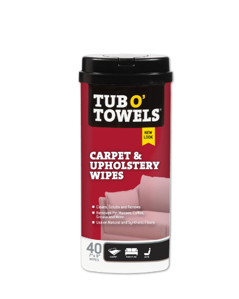 Tub O' Towels Automotive Carpet & Upholstery Cleaning Wipes, 40-Count