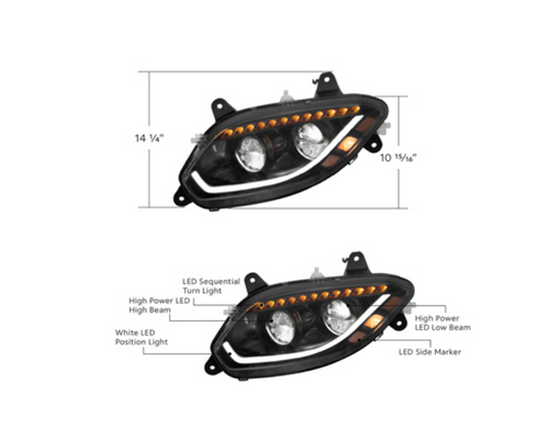 Black LED 86 Headlight For 2018-2024 International Prostar LT Truck - Driver