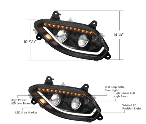 Black LED 86 Headlight For 2018-2024 International Prostar LT Truck - Passenger