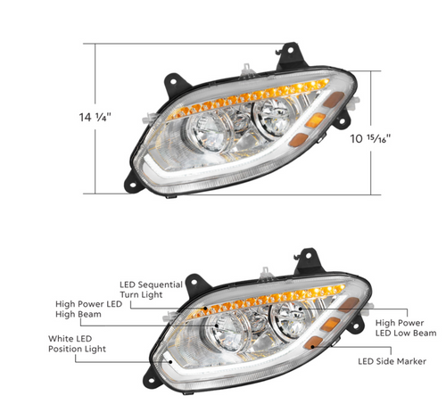 Chrome 86 LED Headlight For 2018-2024 International Prostar LT- Driver