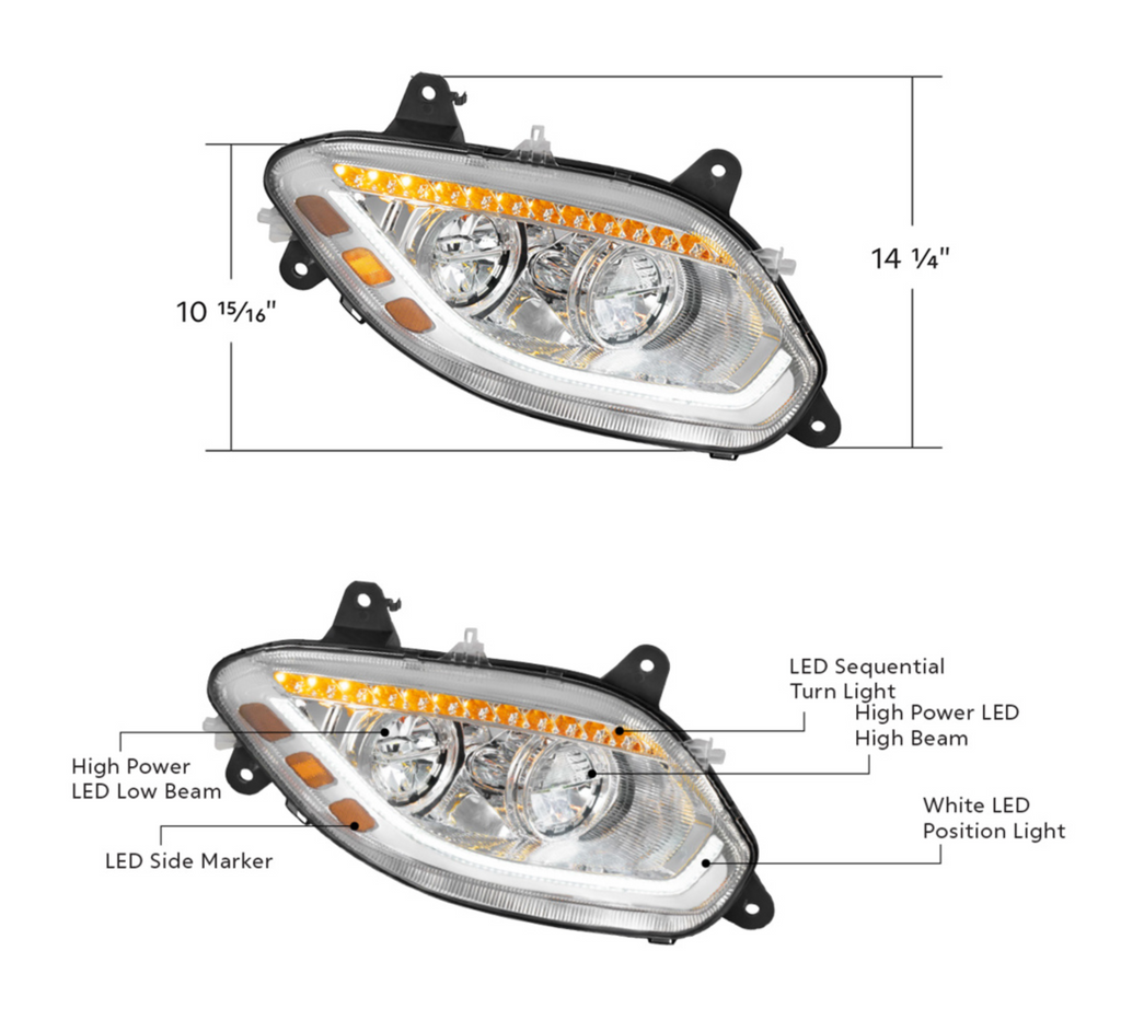 Chrome Headlights Pair For International ProStar 2008-2016 – Halogen, DOT/SAE