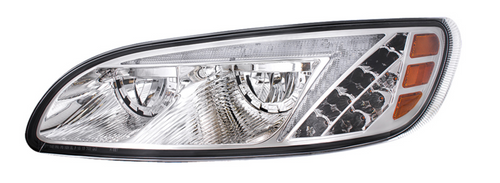 Chrome LED Headlight With RGB Position Light Bar For Peterbilt 386 (2005-2015) & 387 (1999-2010) - Driver