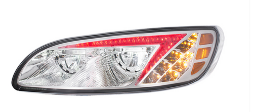 Chrome LED Headlight With RGB Position Light Bar For Peterbilt 386 (2005-2015) & 387 (1999-2010) - Driver