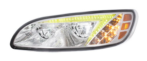 Chrome LED Headlight With RGB Position Light Bar For Peterbilt 386 (2005-2015) & 387 (1999-2010) - Driver