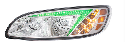 Chrome LED Headlight With RGB Position Light Bar For Peterbilt 386 (2005-2015) & 387 (1999-2010) - Driver