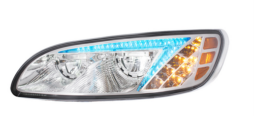 Chrome LED Headlight With RGB Position Light Bar For Peterbilt 386 (2005-2015) & 387 (1999-2010) - Driver