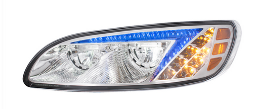 Chrome LED Headlight With RGB Position Light Bar For Peterbilt 386 (2005-2015) & 387 (1999-2010) - Driver