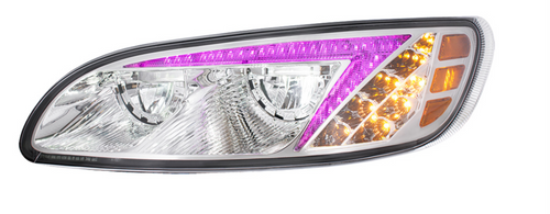 Chrome LED Headlight With RGB Position Light Bar For Peterbilt 386 (2005-2015) & 387 (1999-2010) - Driver
