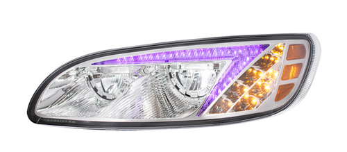 Chrome LED Headlight With RGB Position Light Bar For Peterbilt 386 (2005-2015) & 387 (1999-2010) - Driver