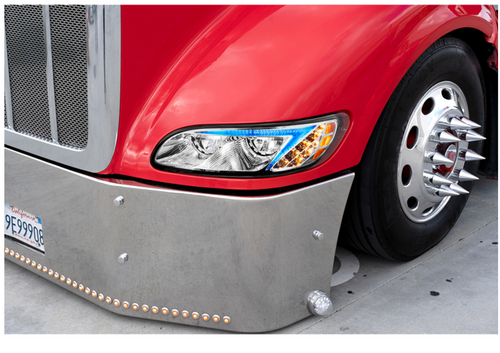 Chrome LED Headlight With RGB Position Light Bar For Peterbilt 386 (2005-2015) & 387 (1999-2010) - Driver