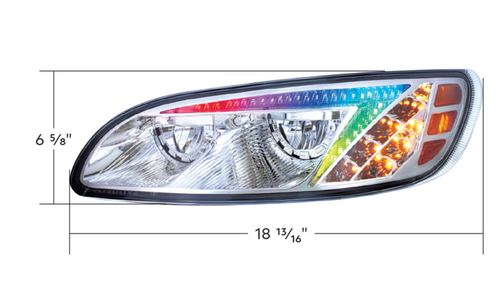 Chrome LED Headlight With RGB Position Light Bar For Peterbilt 386 (2005-2015) & 387 (1999-2010) - Driver