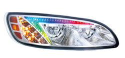 Chrome LED Headlight With RGB Position Light Bar For Peterbilt 386 (2005-2015) & 387 (1999-2010) - Passenger