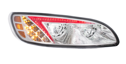 Chrome LED Headlight With RGB Position Light Bar For Peterbilt 386 (2005-2015) & 387 (1999-2010) - Passenger