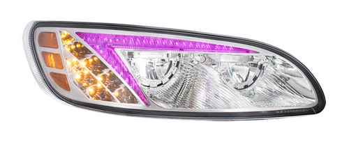Chrome LED Headlight With RGB Position Light Bar For Peterbilt 386 (2005-2015) & 387 (1999-2010) - Passenger
