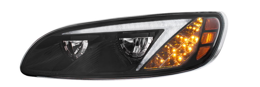 Black LED Headlight With RGB Position Light Bar For Peterbilt 386 (200