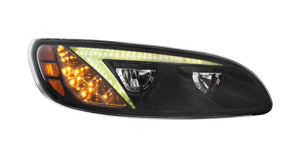 Black LED Headlight With RGB Position Light Bar For