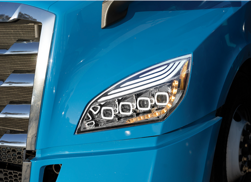 Chrome Quad-LED Headlight With LED DRL & Seq. Signal For 2018-2024 Freightliner Cascadia - Driver