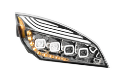 Chrome Quad-LED Headlight With LED DRL & Seq. Signal For 2018-2024 Freightliner Cascadia - Passenger