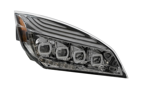 Chrome Quad-LED Headlight With LED DRL & Seq. Signal For 2018-2024 Freightliner Cascadia - Passenger